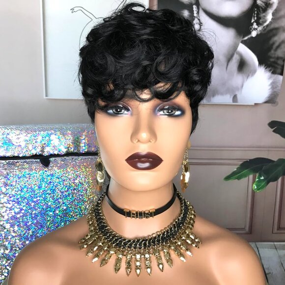 Short Curly Pixie Cut Wig Human Hair for Black Women Short Human Hair Pixie Cut - Picture 3 of 9